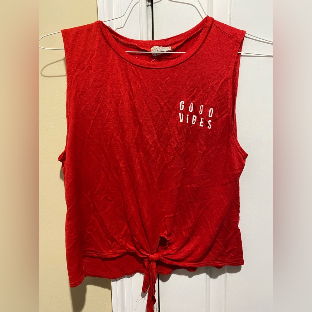 Vibrant Red 'Good Vibes' Women's Muscle Tee- Small